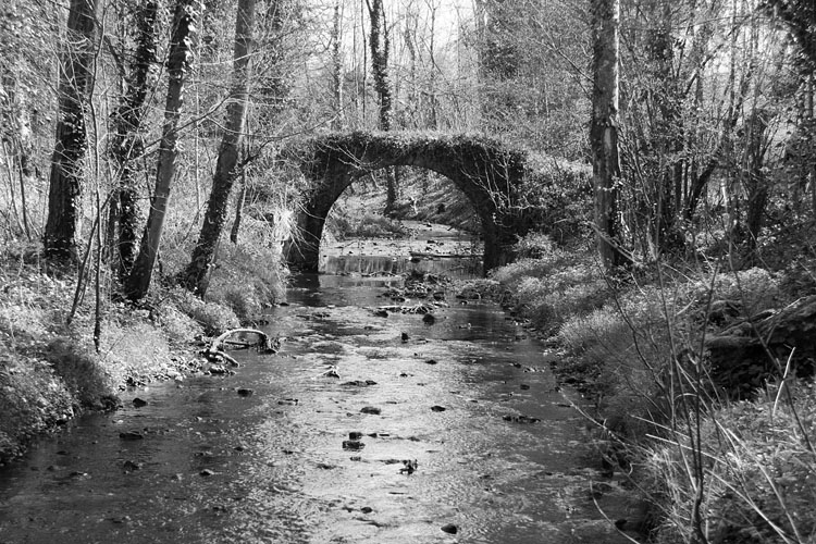 Le vieux pont oubli, surpris par le givre